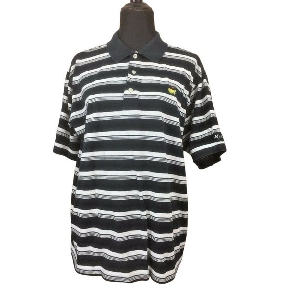 Masters Golf Shirt size L Mens Collection Polo Blue White Striped - Picture 1 of 5